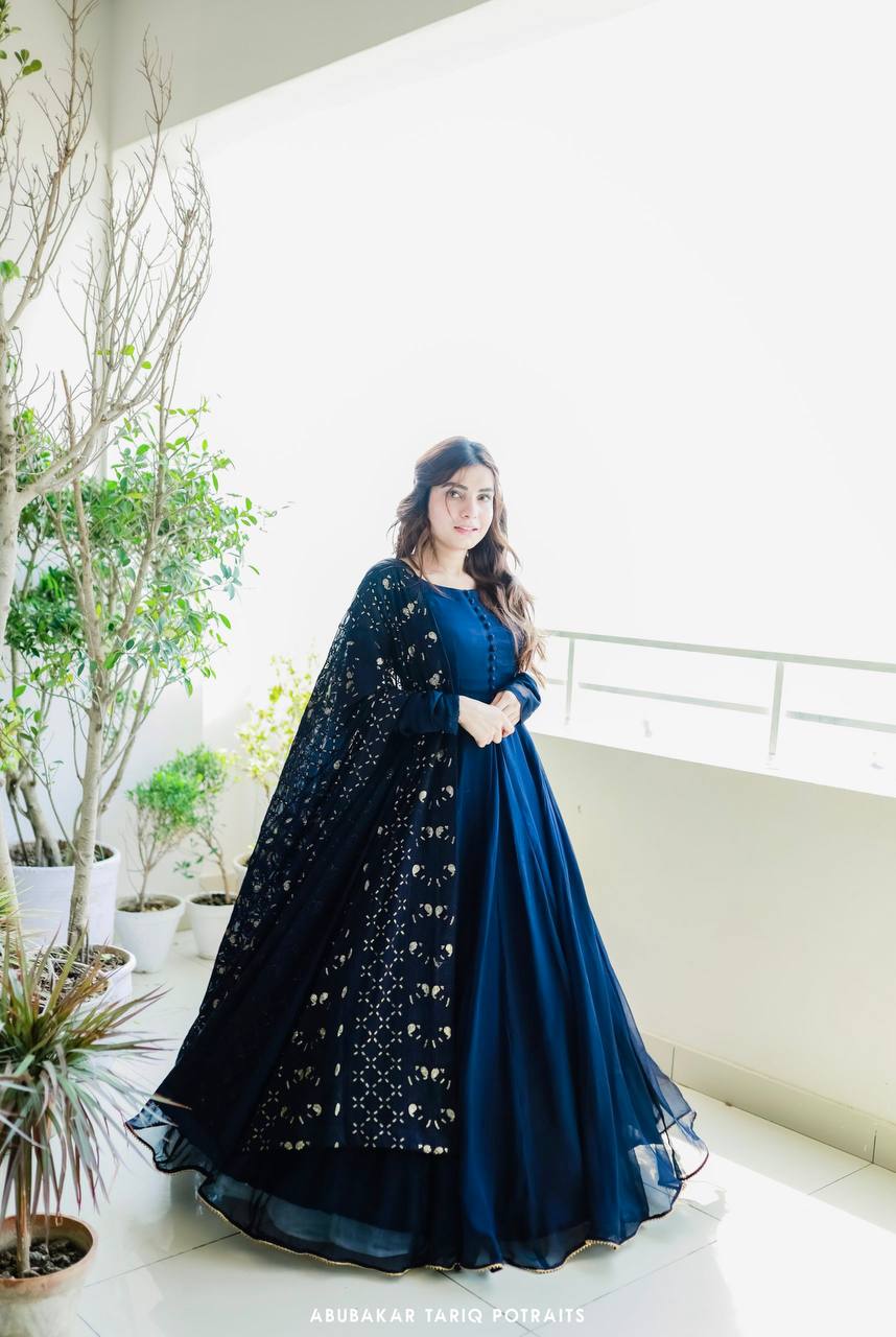 Anupama Karissa Muslin Gown Dupatta Set – Kavya Style Plus