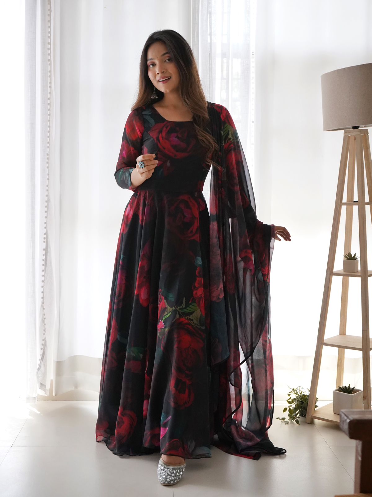 Women's Cotton Black Tiered/Anarkali Gown – Nehamta